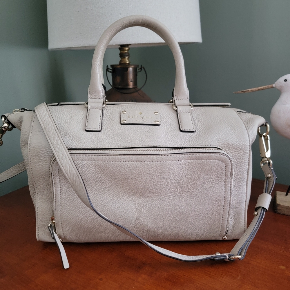 Kate Spade WKRU2554 Marian Satchel Cream Pebbled Leather Crossbody Bag